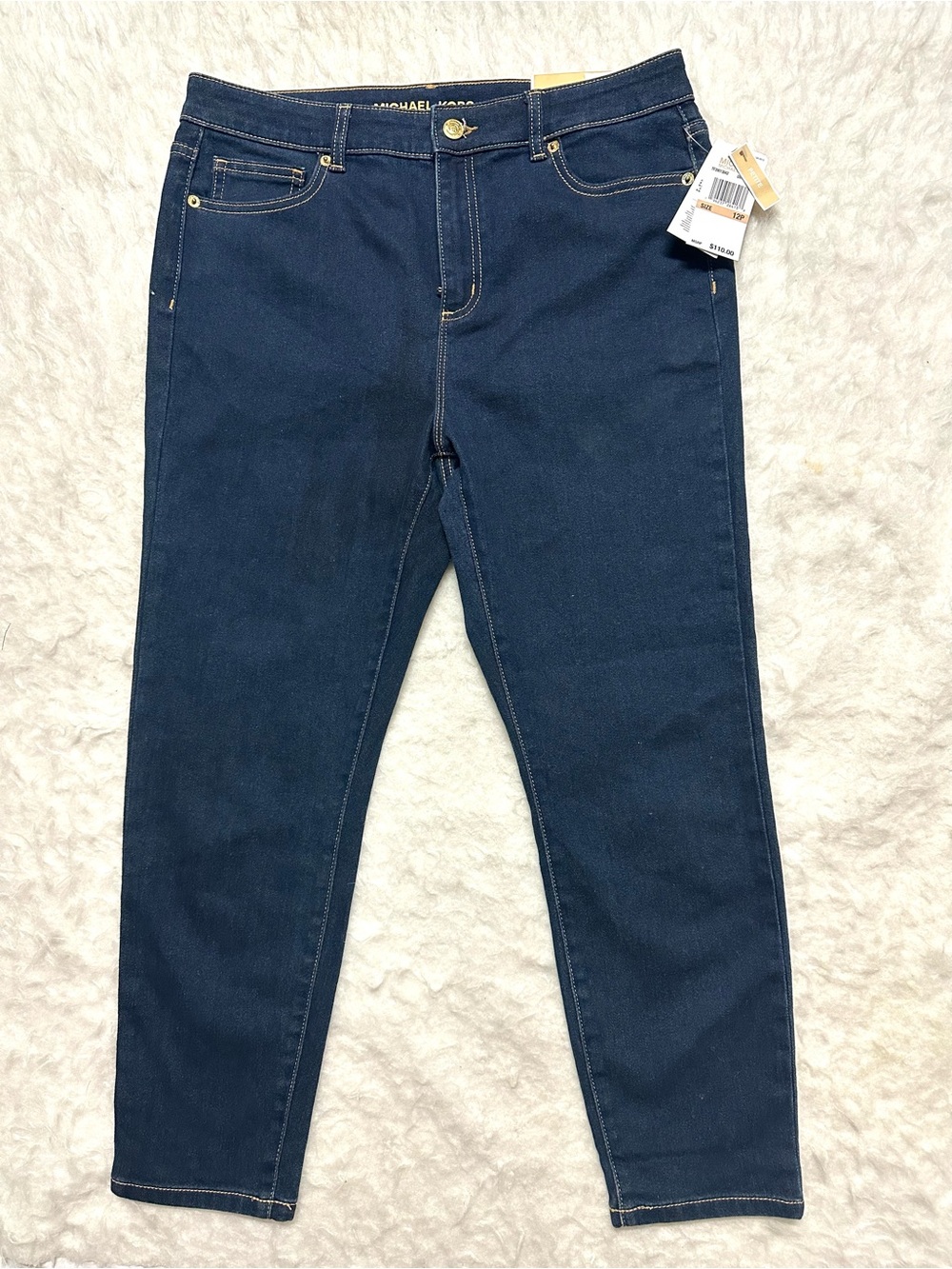 Michael Kors Navy Blue Skinny Jeans with Gold Accents